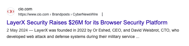 An example of an SEO-optimized cybersecurity press release on the SERPs.